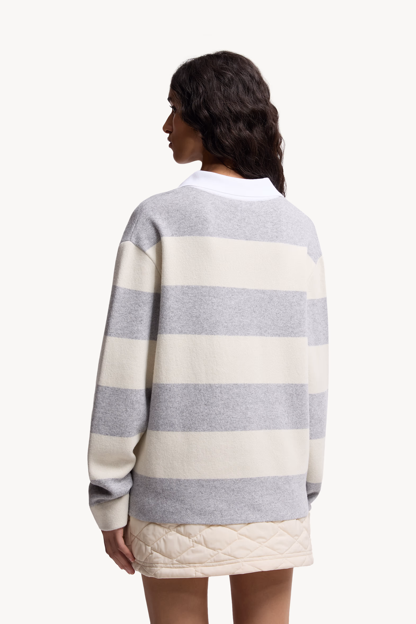 Striped Long Sleeve Wool Polo Shirt Women White & Grey Moncler 5
